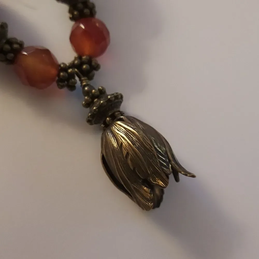 Handmade boho necklace beaded rust brown and bronze collar charm pendant